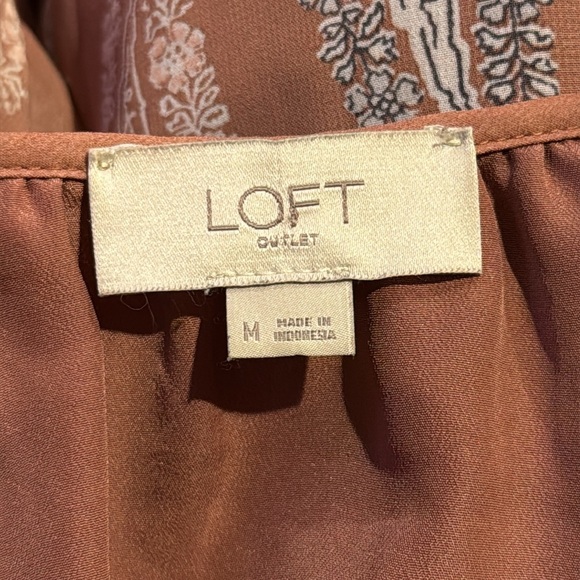 LOFT OUTLET Women’s Medium PAISLEY V NECK PLEAT FRONT BOHO SHIFT MINI DRESS - Picture 8 of 10